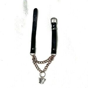 Choker/Necklace/Dog Collar w/Butterfly Pendant- Rose Gold & Silver Tone-Black